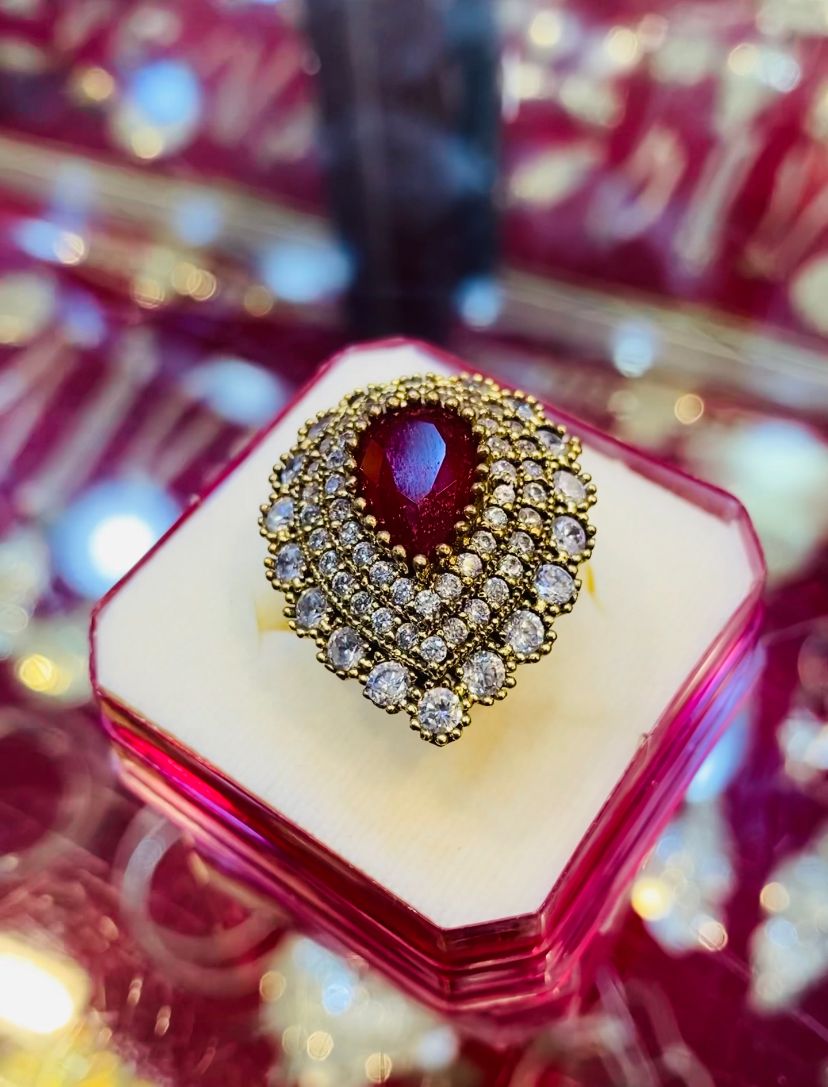Aurora Designer - 1.27ct Hexagon Ruby Engagement Ring 14K White Gold Trio  Diamond Sides Red Pink July AD1752-27